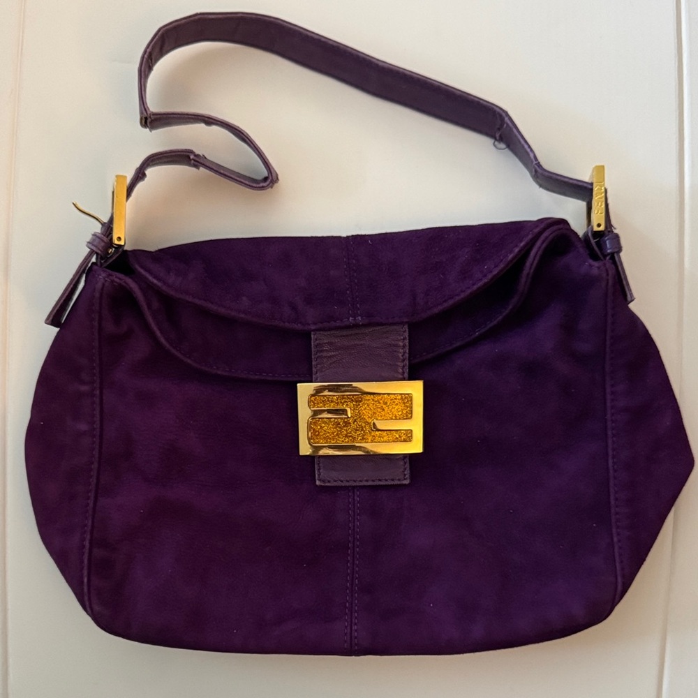 Fendi Purple Suede and Leather Baguette Bag